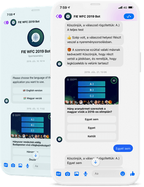 Quizgi sporting event quiz prize competition for spectators on Facebook Messenger chatbot, displayable on LED screen aswell